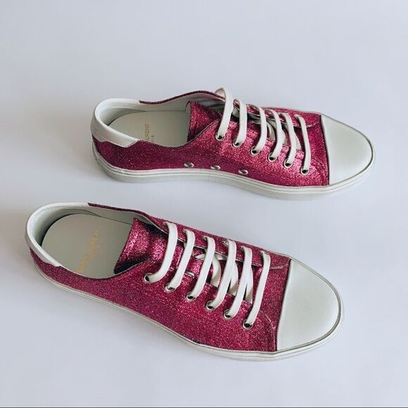 ⭕️ SAINT LAURENT Sneakers Low Pink Glitter YSL - Picture 4 of 11